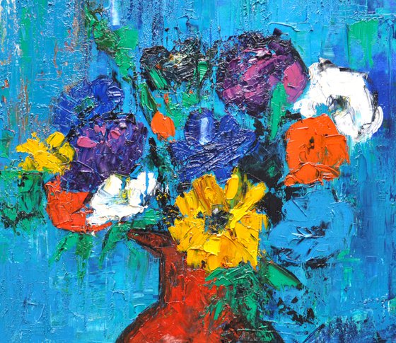 bouquet, blue background