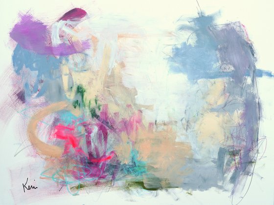 Serene But Wild 24x18" Loose, Intuitive Abstract Expressionist Painting on Paper