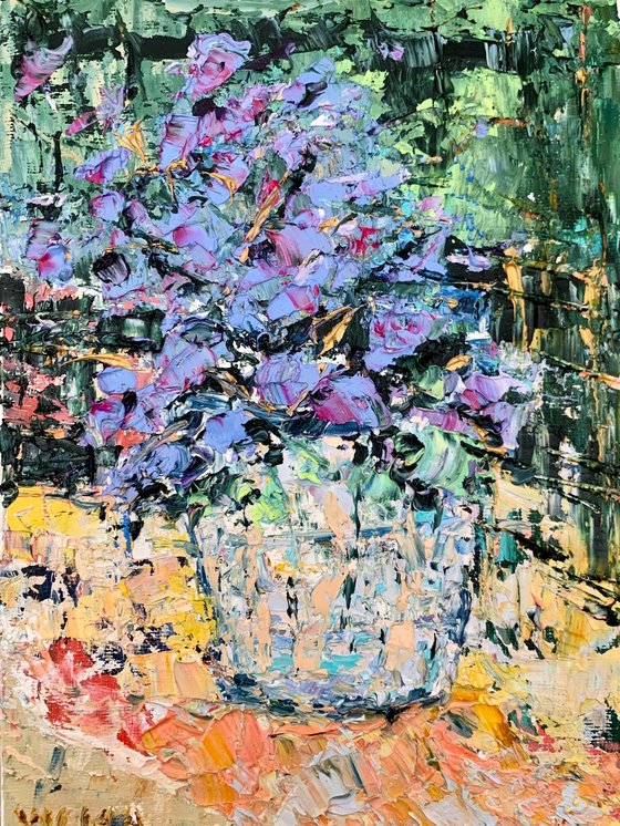 Blue and purple flowers bouquet