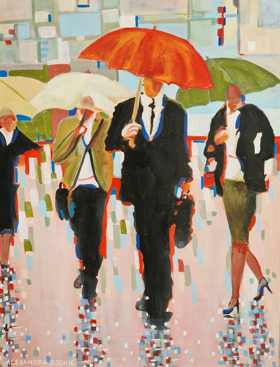 People With Umbrella By Alexandra Djokic, 19 X 25, Artwork For Sale On Artfinder