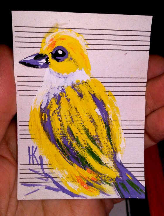 Tanager Painting ACEO Bird Original Art Silver-Throated Tanager Gouache Small Original Artwork 2.5 by 3.5" by Halyna Kirichenko