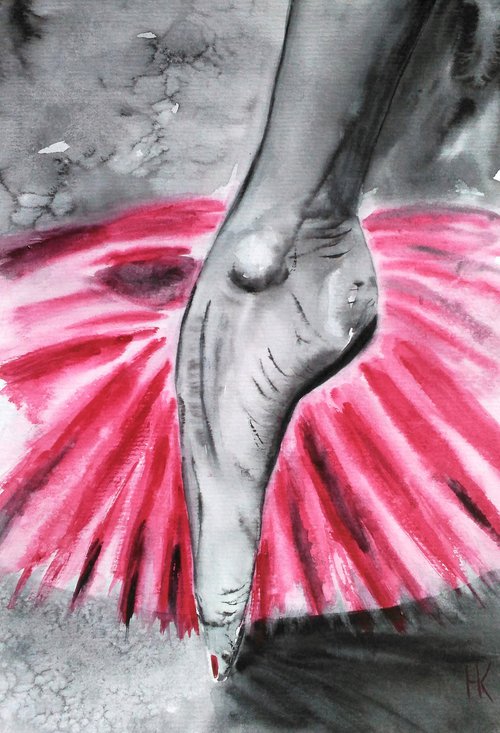 Ballet Feet original watercolor painting by Halyna Kirichenko