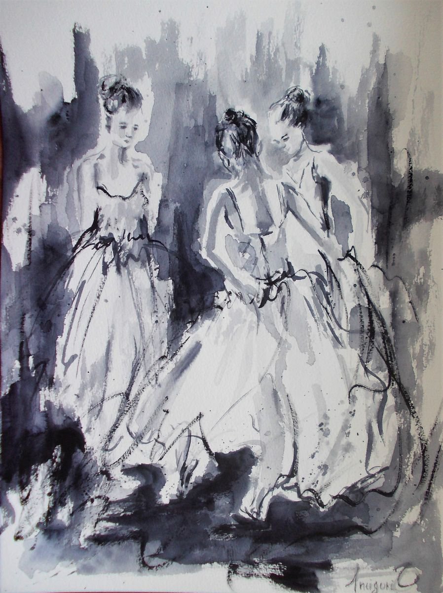 Ballerina watercolor painting -Original Ballerina painting by Antigoni Tziora