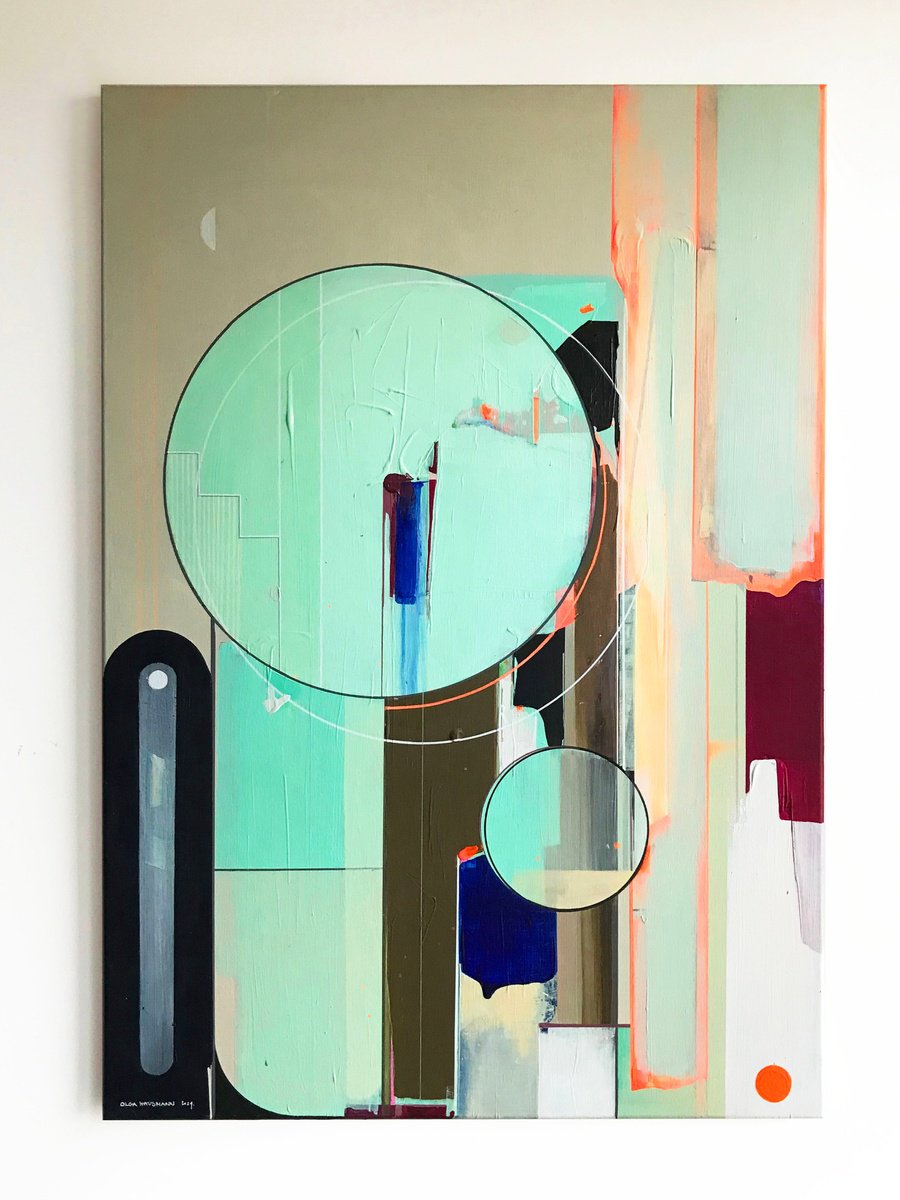 Abstract Acrylic Painting By Olga Hausmann, 28 X 39", Transparent, Original Artwork