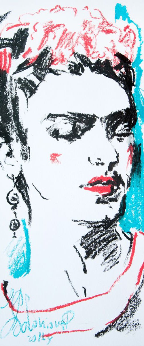 Frida#1 Oil pastel drawing 30x42cm by Daria Yablon-Soloviova