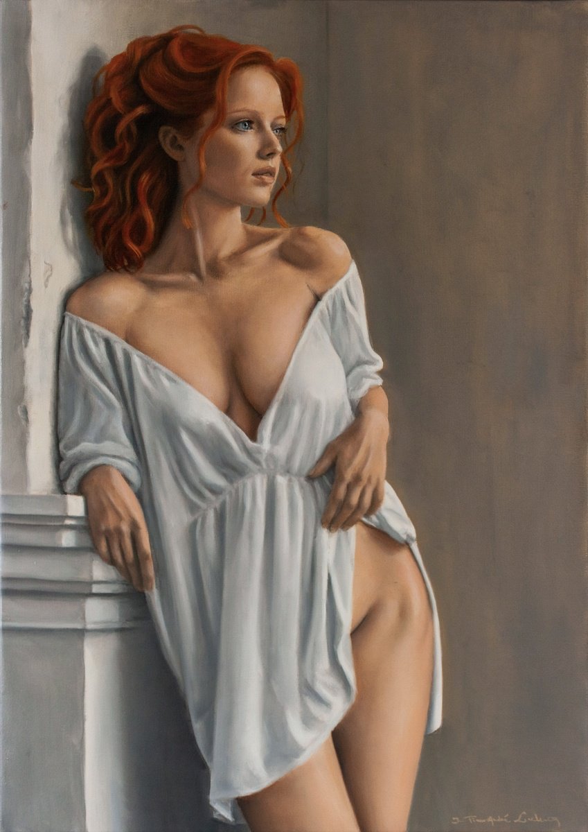 Photorealistic Portrait Oil Painting By Jean-Pierre Andre Leclercq, 20 X 28, Apolline, Original Artwork