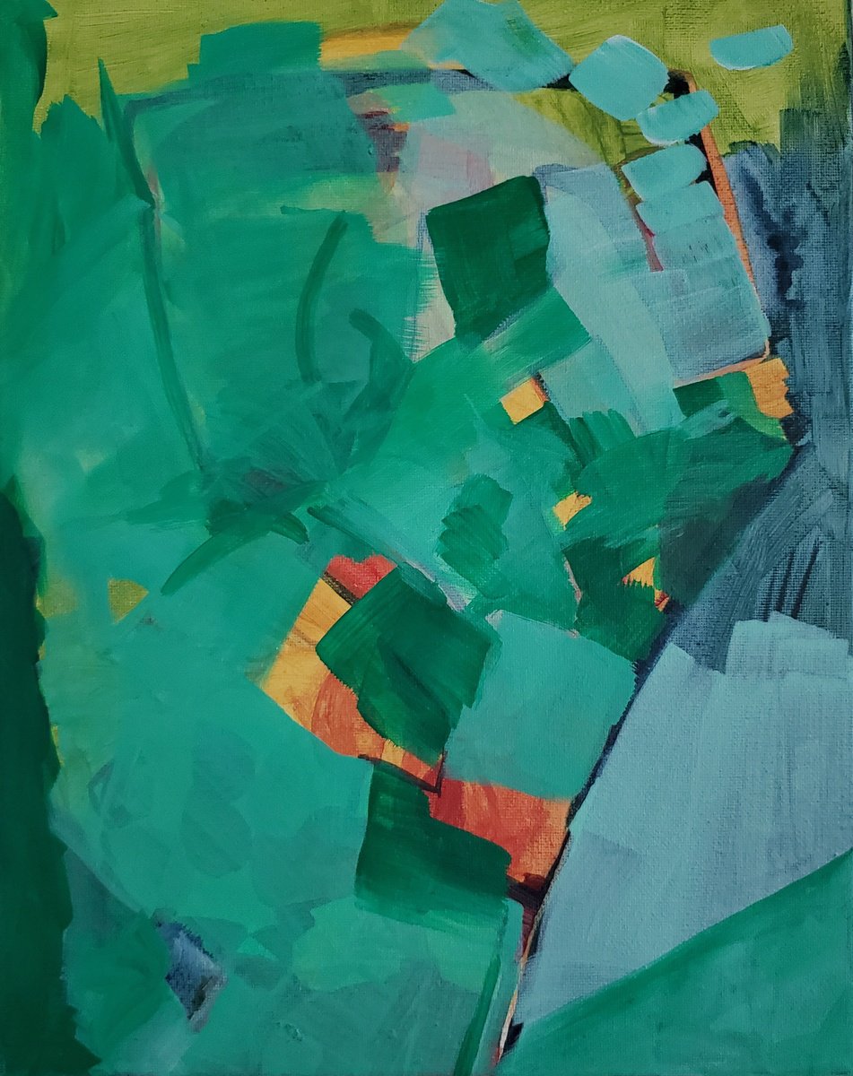 Organic Abstract Acrylic Painting By Rebecca Hodel, 11 X 14", Green Dream, Original Artwork