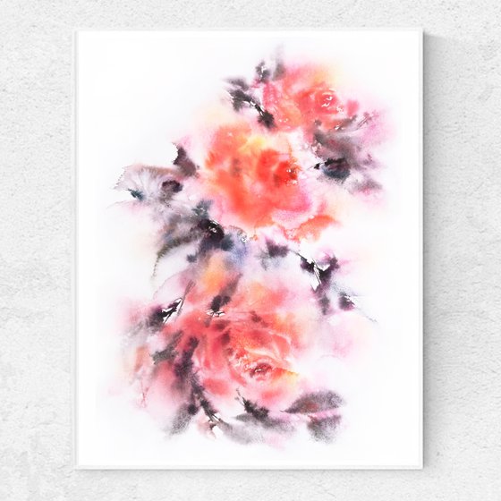 Watercolor floral painting set "Autumn roses"