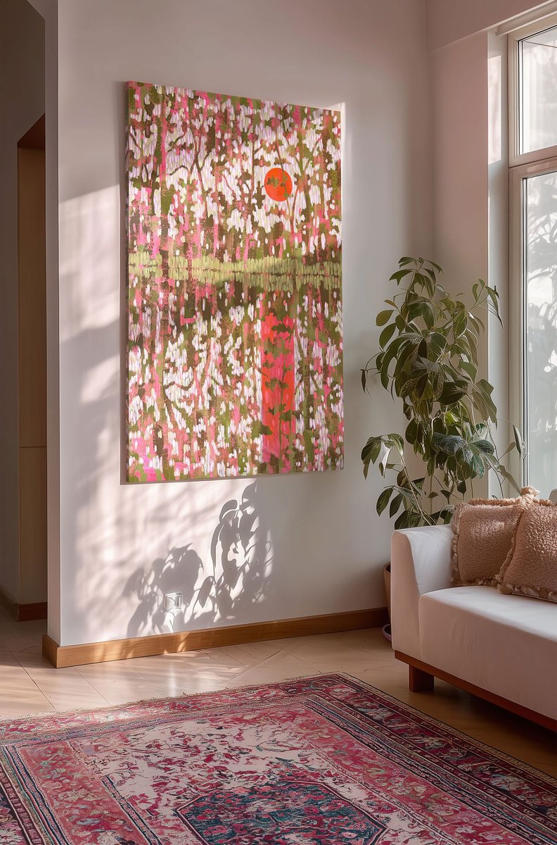 Illustrative Acrylic Painting , Lace Of The Forest At Sunset By Ekaterina Prisich, 35 X 55, Artwork For Sale On Artfinder