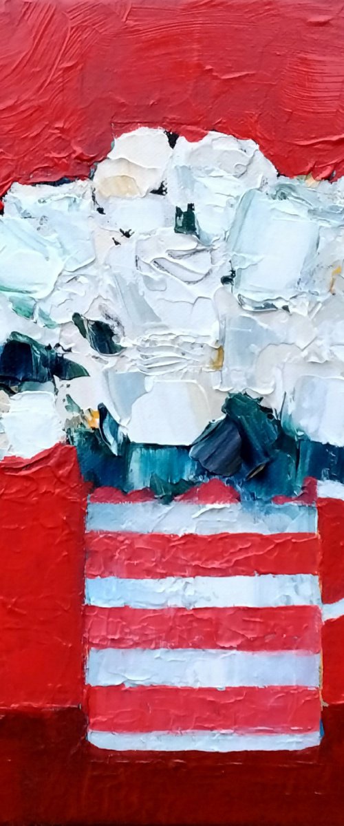 White Roses on Red by Jan Rippingham