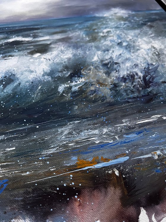 Breaking Sea wave, Seascape in Storm Painting on Canvas