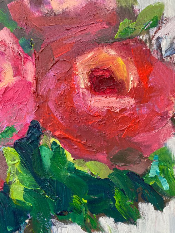 ROSES IN VASE-original painting on canvas