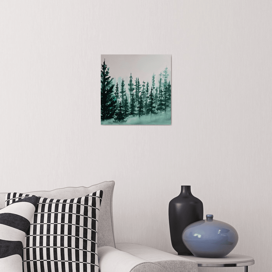 Original watercolor pine-trees 2024 painting 16.5x11.8 inches Ukraine positive art Atmosphere wall decor Optimistic art gift