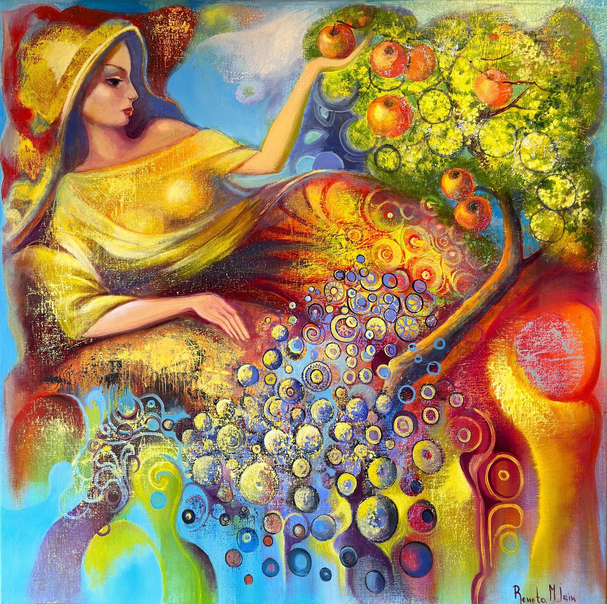 Portrait Oil Painting By Reneta Isin, 39 X 39", " Fertility ", Original Artwork