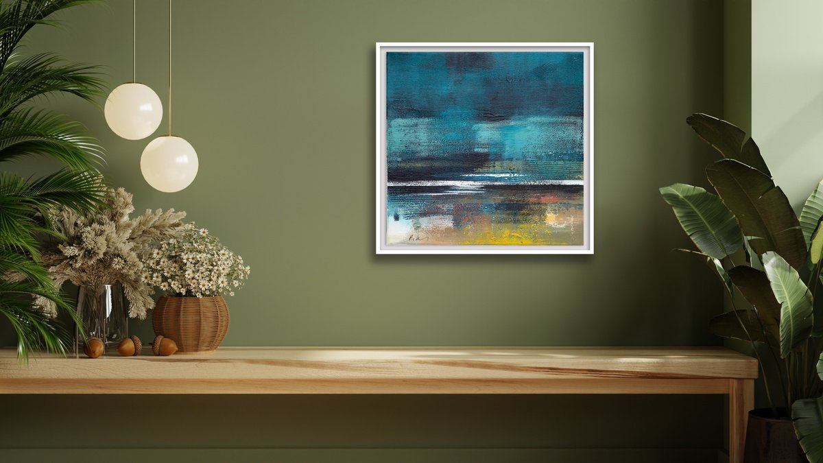 Organic Landscape Acrylic Painting By Paul Hillary, 11 X 11", Ocean Mirage, Original Artwork