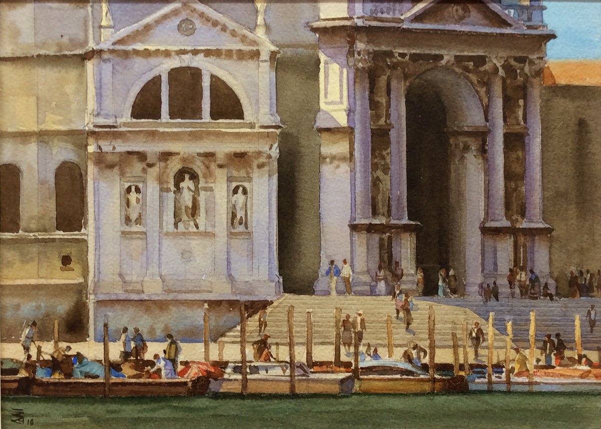 Impressionistic Landscape Watercolour By Riaz Samadhan, 12 X 9", Basilica-Di-Santa-Maria, Original Artwork