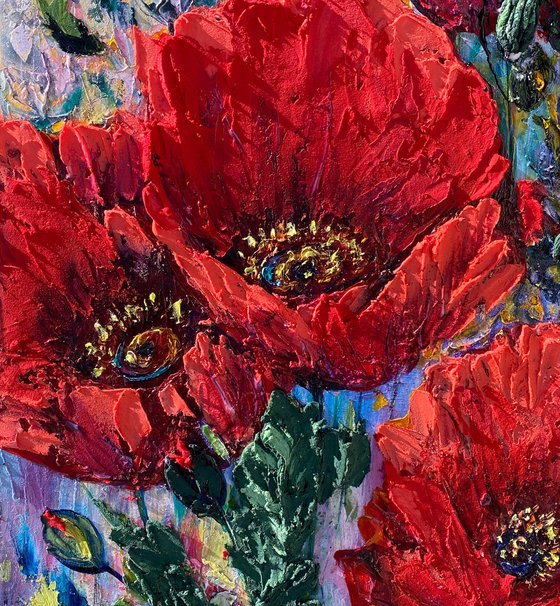 Poppies -  in PALETTE KNIFE technique.