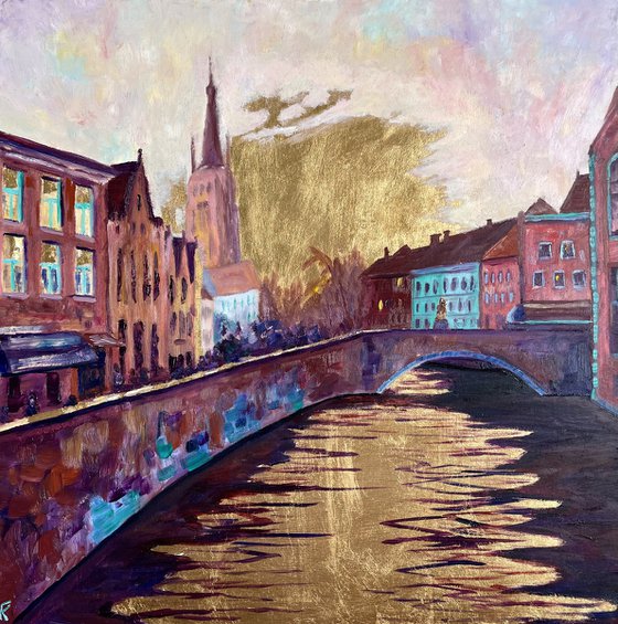 Bruges golden oil painting