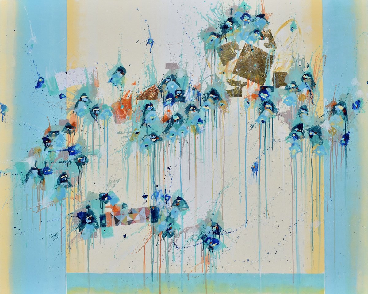 Abstract Painting By Cynthia Ligeros, 60 X 48, Dancing On The Edge Of The World, Original Artwork