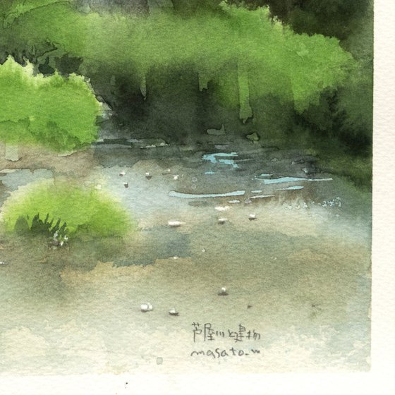 Ashiya River and Building - 20x30cm Sketch