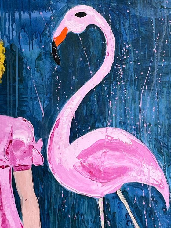 Girl Flamingo Painting
