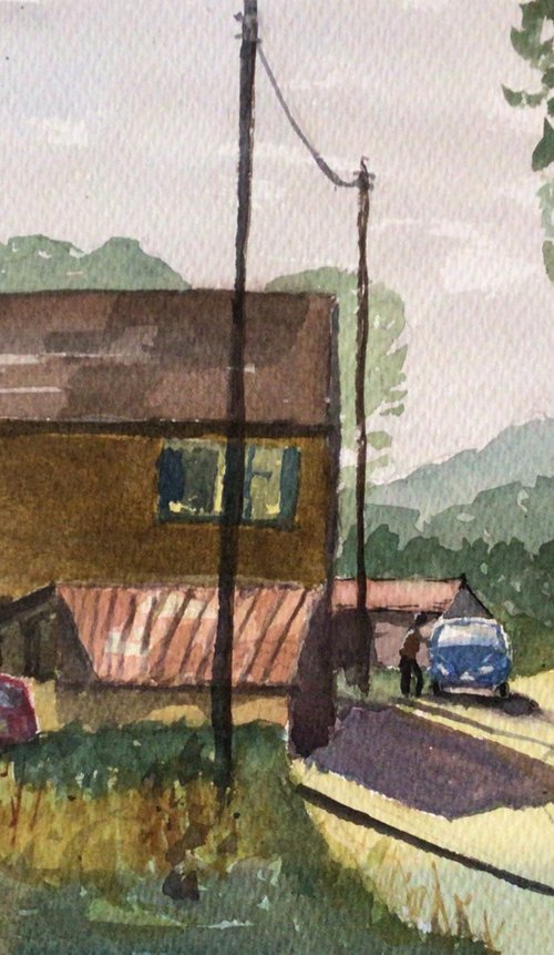 Provencale cottages an original watercolour painting by Julian Lovegrove Art