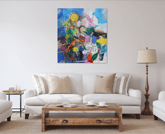 Sunflowers, Orchids and Fruits