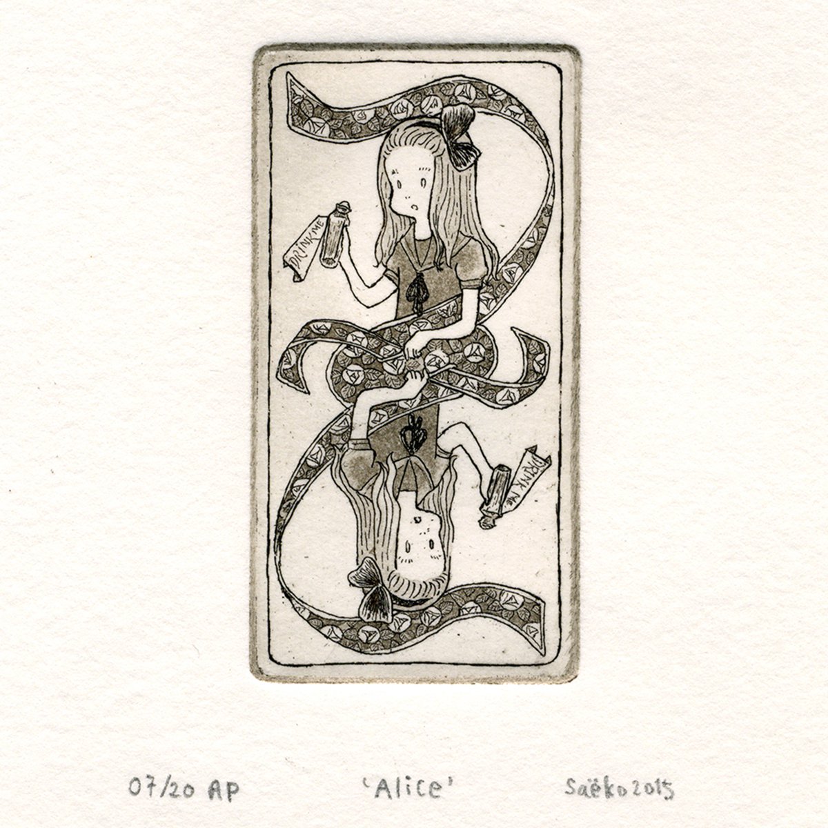 Illustrative Portrait Etchings & Engravings By Saeko, 6 X 7", Alice, Original Artwork