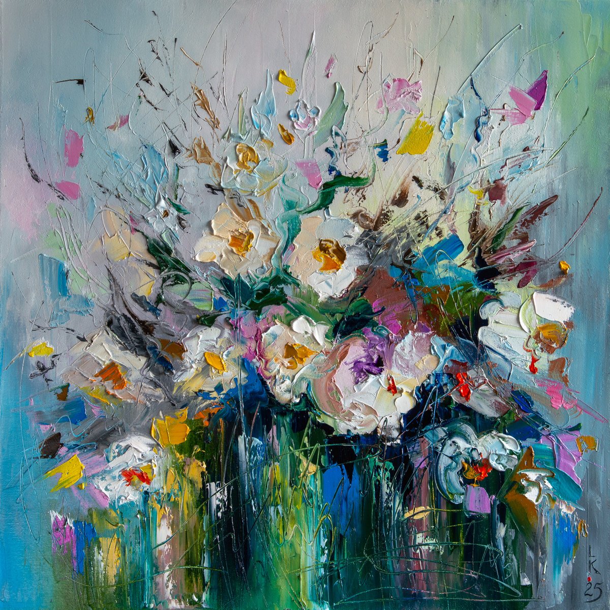 Impressionistic Botanical Oil Painting By Liubov Kuptsova, 20 X 20", Wild Harmony, Original Artwork