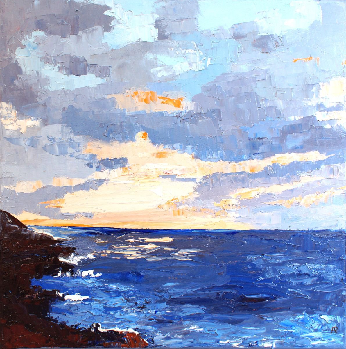Cornish Sunset By Ann Palmer, 16 X 16, Artwork For Sale On Artfinder