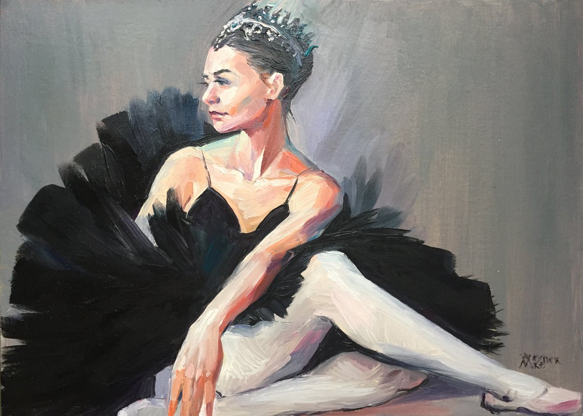 Seated ballerina. Dancer, oil painting. by Natalia Veyner