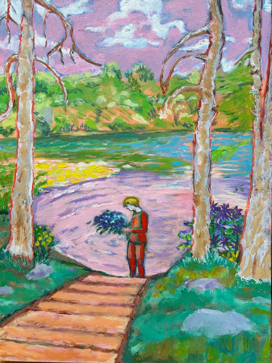 Impressionistic Landscape Oil Painting By Susan Stewart, 18 X 24", Eagle Pond 3, Original Artwork