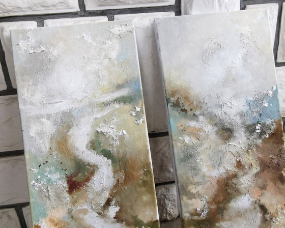 Original abstract canvas art, Neutral abstract painting, Set paintings