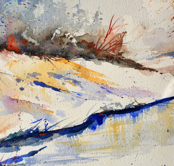 River in winter -watercolor