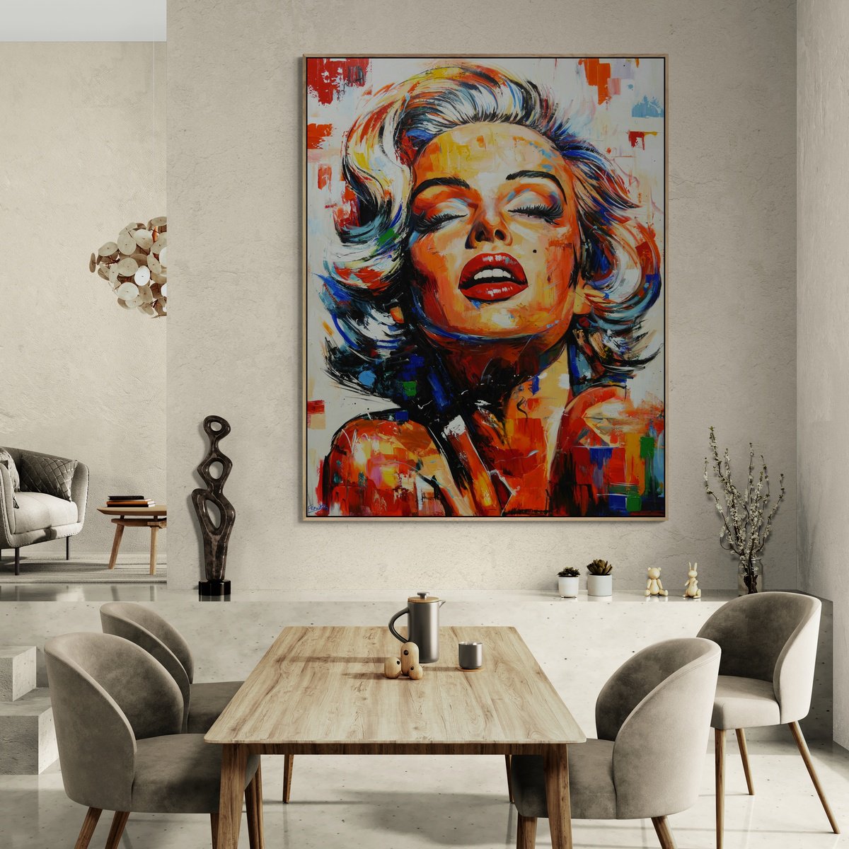 Abstract Portrait Acrylic Painting By Franko, 56 X 72, Golden Siren, Original Artwork
