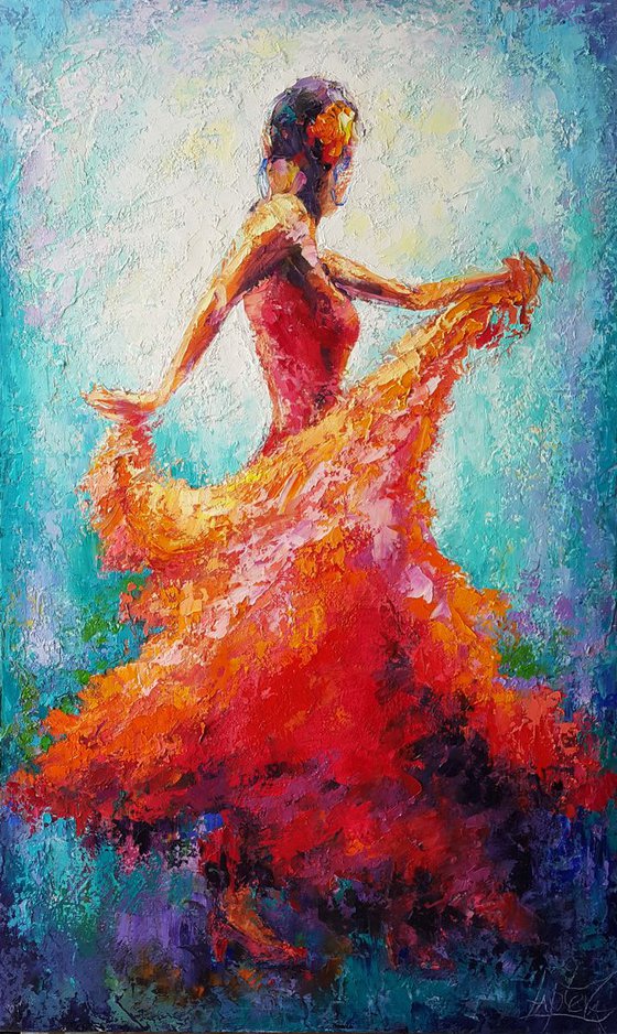 Painting original " Spanish Dance ", oil, canvas, impasto, palette knife