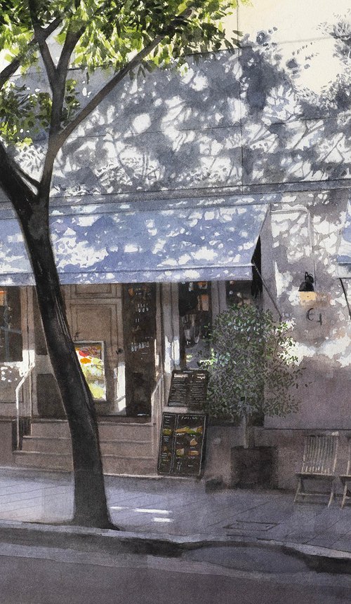 Dappled Light at a Street Cafe/Watercolor by Masato Watanabe