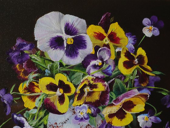 Pansies in a White Ceramic Vase