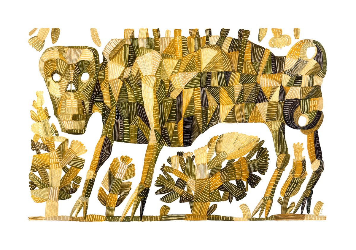 Naive Animal Watercolour By Yuliia Dunaieva, 30 X 21", Beast, Original Artwork