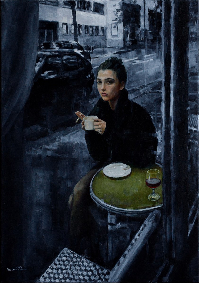 Impressionistic Portrait Oil Painting By Vachagan Manukyan, 19 X 26", Once In The City, Original Artwork