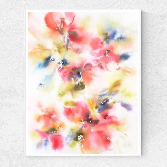 Red abstract flowers painting "Summer day"
