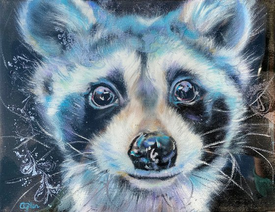 Roddy Racoon Original Oil Painting on stretched linen canvas, Resin