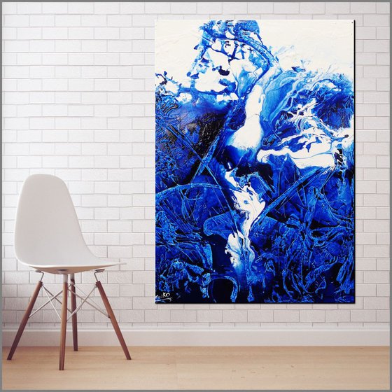 Stunning Blue 140cm x 100cm texture Abstract painting blues ocean fluid