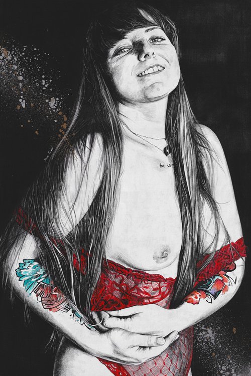 Marta III | realistic nude female portrait | tattoo woman in lingerie erotic drawing by Marco Paludet
