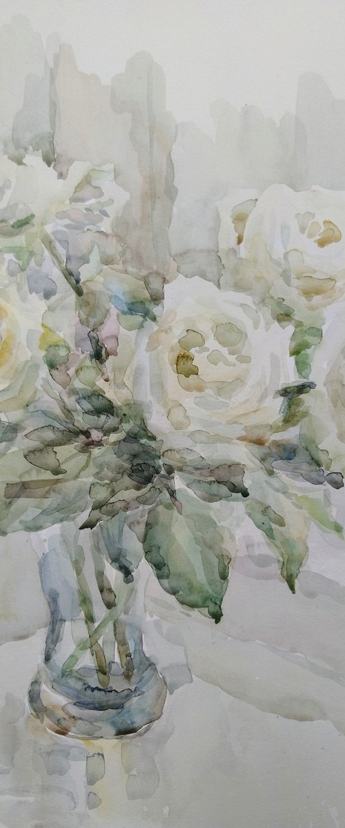 Bouquet of roses. Original watercolour painting. by Elena Klyan