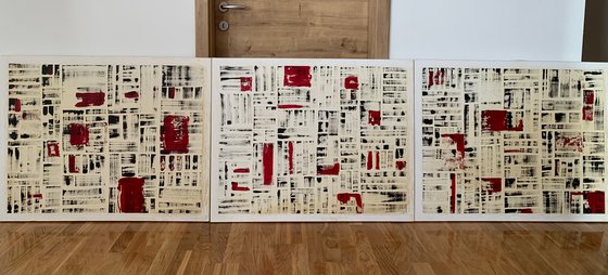 "Abstract newspaper's news" - Large, Triptych