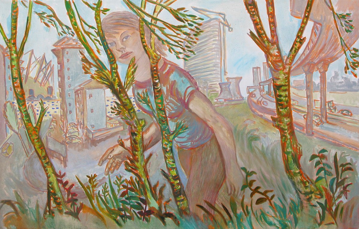 Impressionistic Portrait Oil Painting By Frank Creber, 47 X 30, Behind Trees At East India, Original Artwork