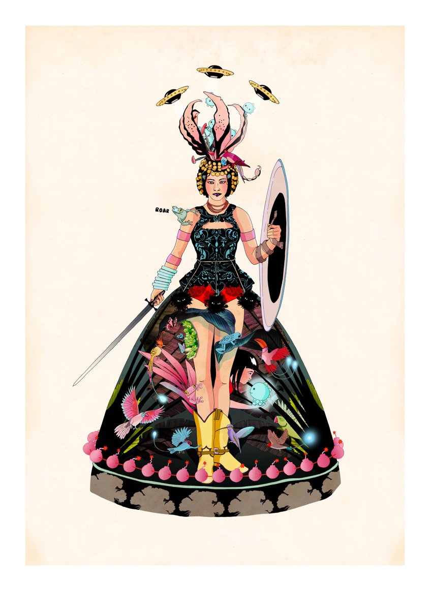 Illustrative Portrait Giclee Print By Delphine Lebourgeois, 23 X 33, Roar Princess, Original Artwork