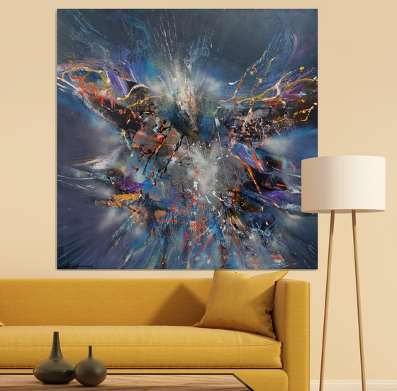 Gigantic XXL huge painting fascinating shape and colors abstract bird butterfly dreams childhood theme signed O KLOSKA