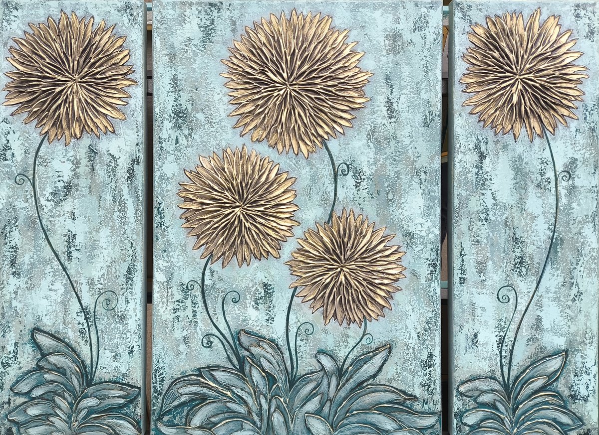 Abstract Botanical Acrylic Painting By Hasmik Mamikonyan, 31 X 24, Gilded Bloom, Original Artwork